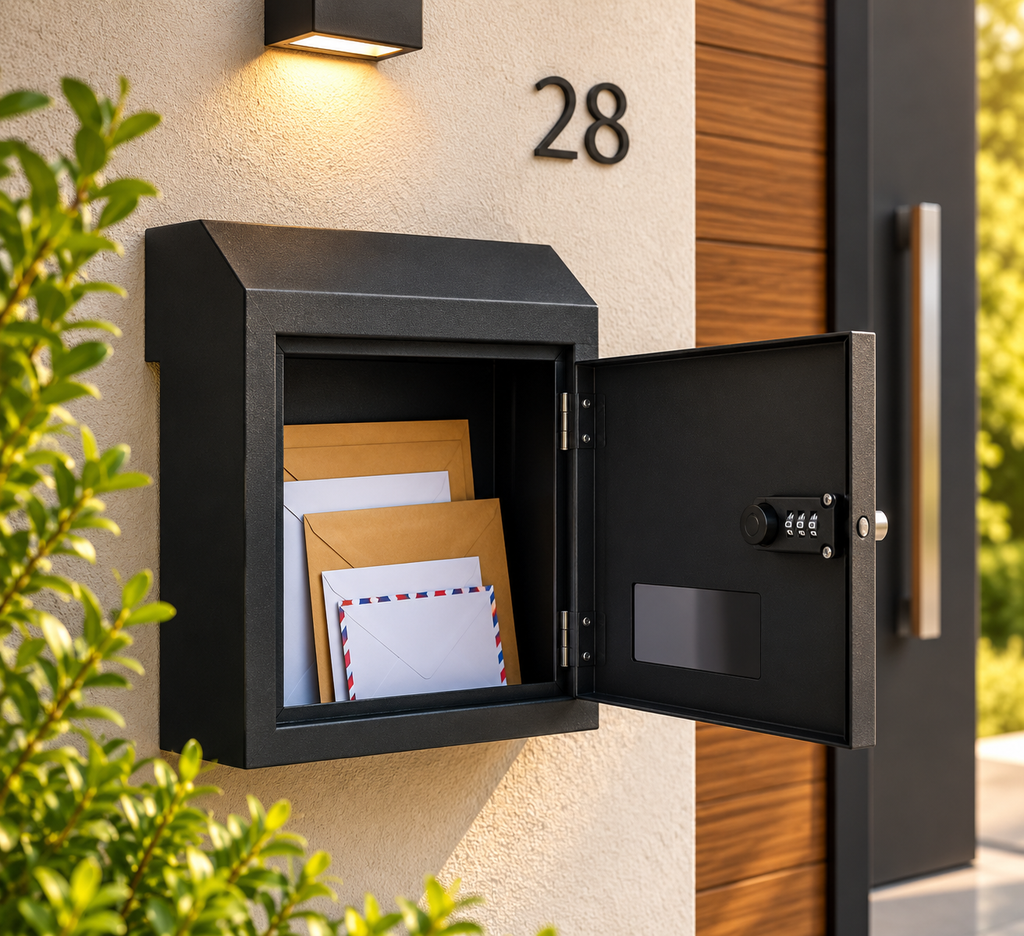 Boîte aux lettres noire à code traversante, vue 2